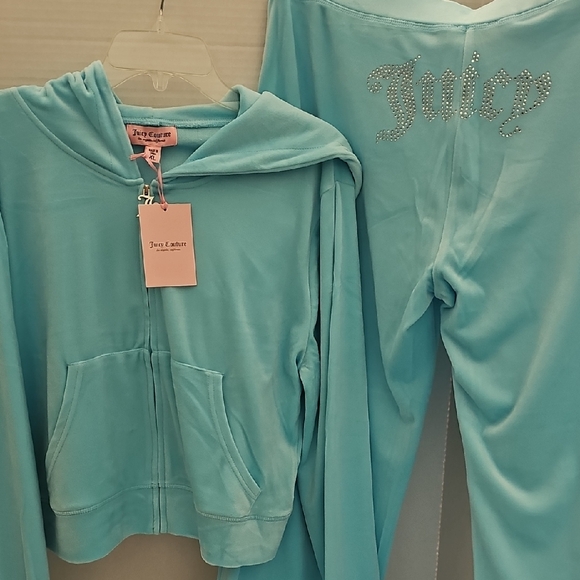 Juicy Couture Other - Juicy Couture Aqua Velour Hoodie and Pants Set